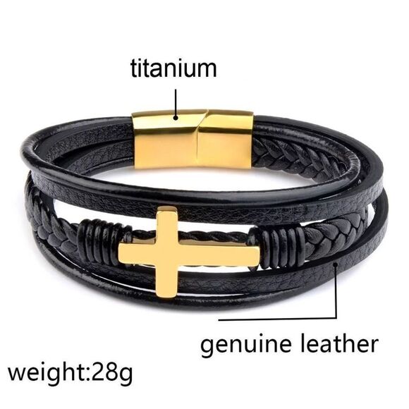 🧑🏻‍🦱O1🧑🏻‍🦱 Gorgeous Genuine Braided Leather Titanium Mens Unisex Bracelet - Picture 10 of 16